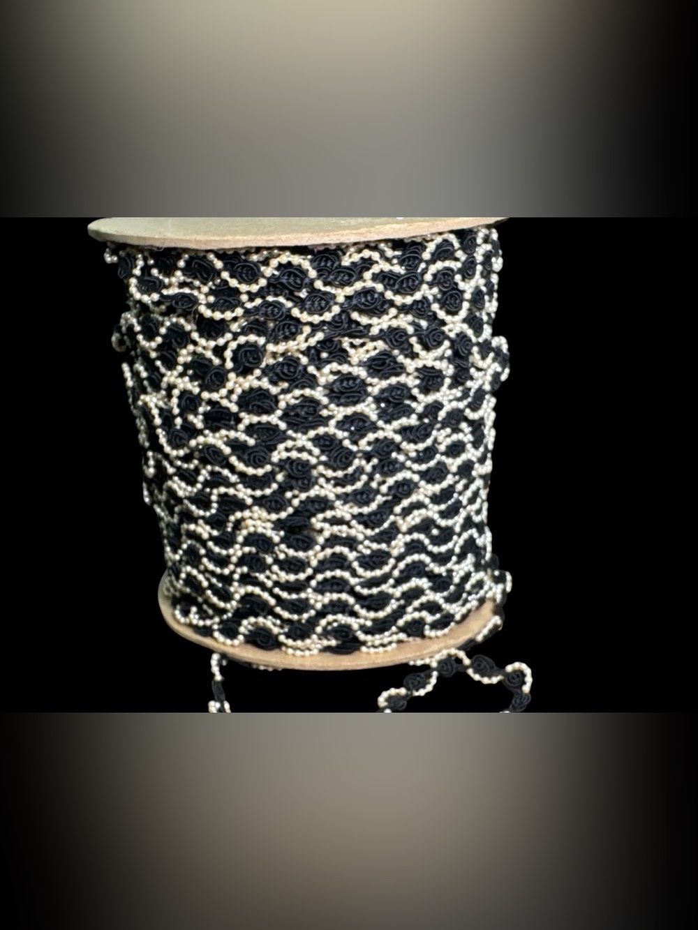 Black Rosette Trim with Ivory Beaded Accents